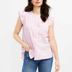 NWT PINK & WHITE LOFT Striped Ruffle Top IN SIZE MEDIUM